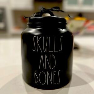 Rae Dunn Halloween Skulls & Bones Large Black Canister